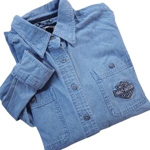 Vintage Harley Davidson Biker Denim Chambray Shirt Plus Sz 1W